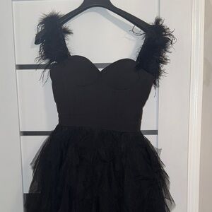 Fashion Nova Black Feathered Detail Dress